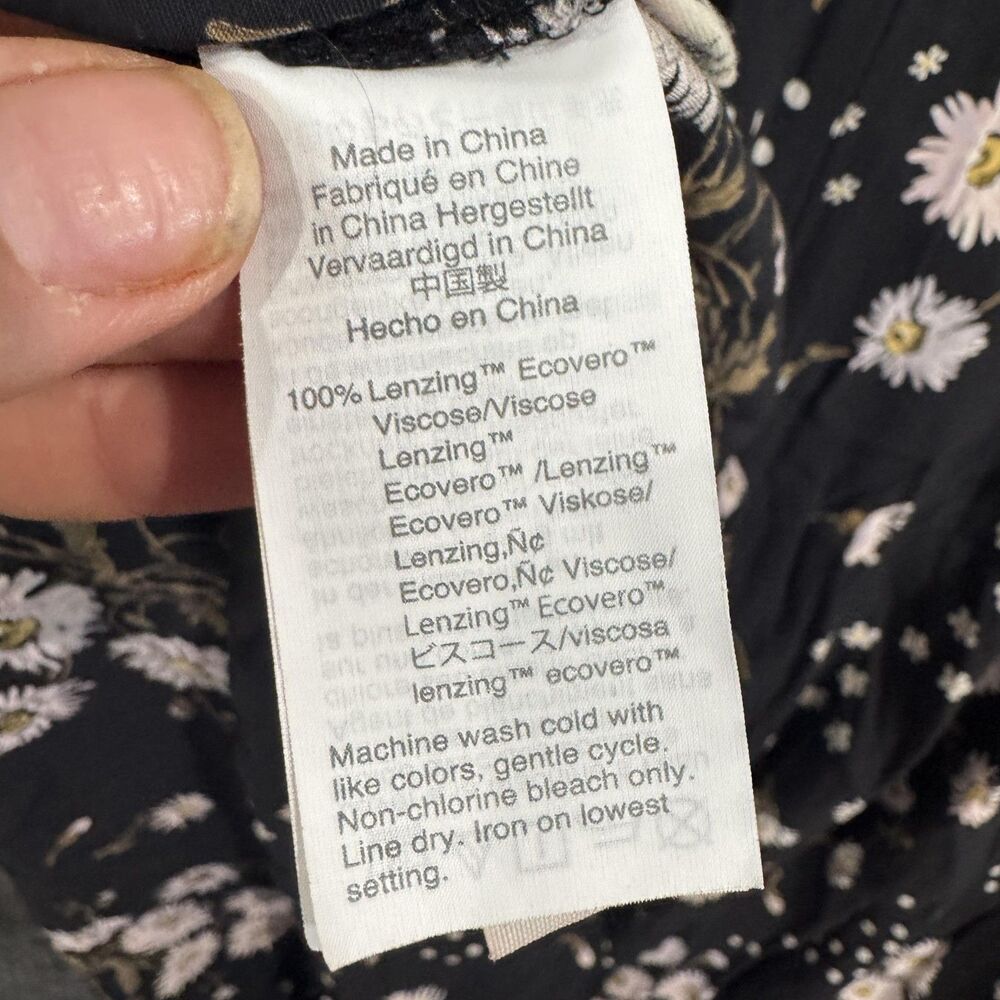 Madewell Wrap Front Dress Women's 8 Black Daisy Floral Fit Flare Puff Sleeve - Picture 7 of 8